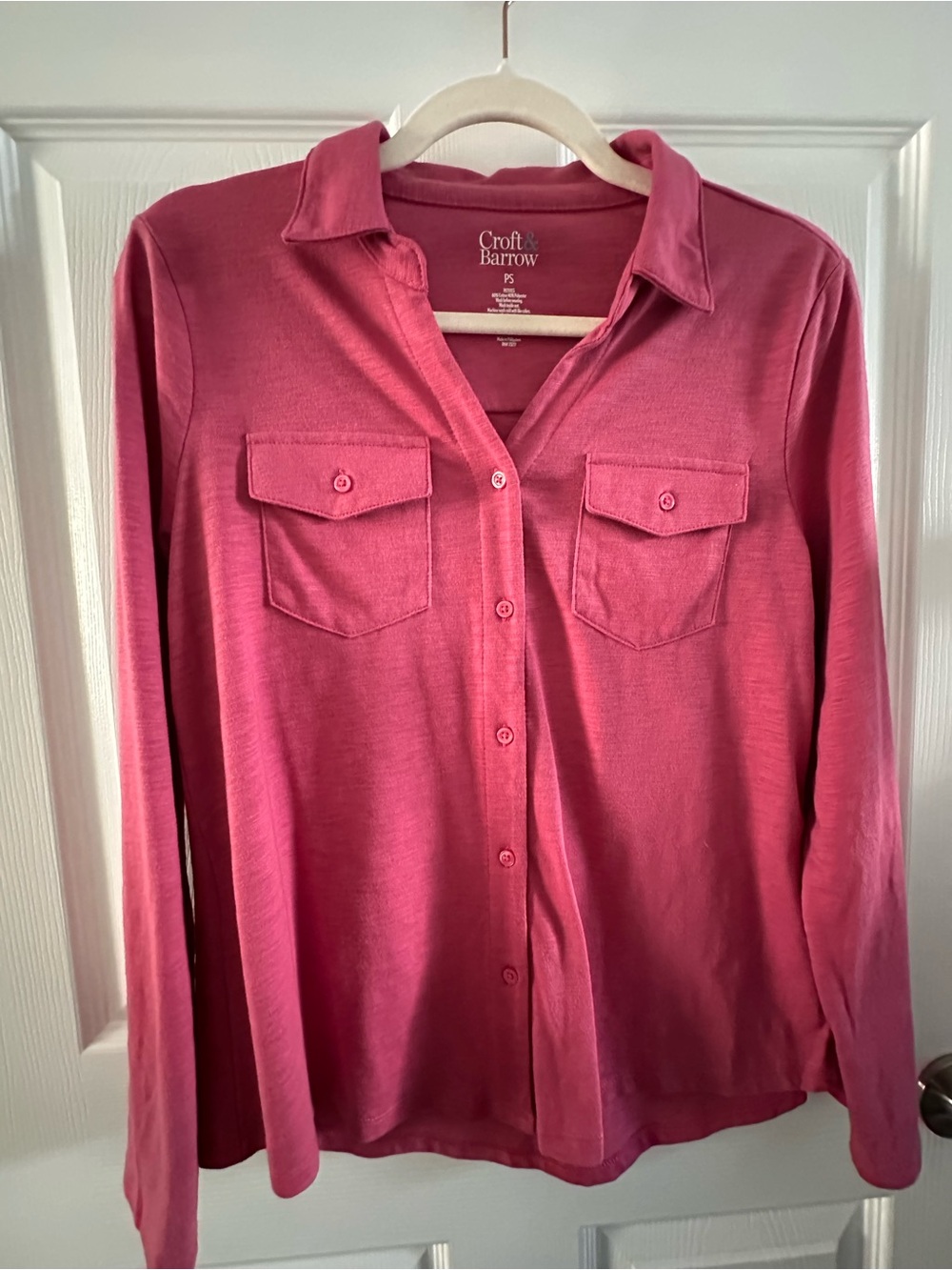 croft & barrow rose-pink button-front long sleeve utility shirt Sz:S Petite EUC